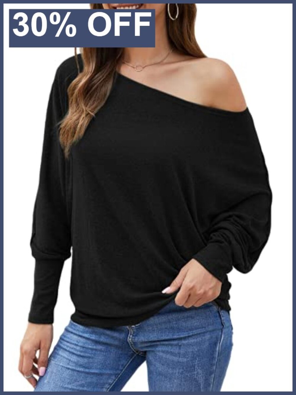 Off Shoulder Batwing Sleeve Oversized Tunic Sweater Pullover